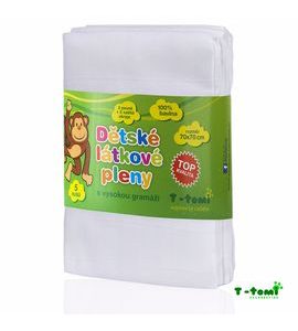 T-TOMI LÁTKOVÉ TETRA PLENY 70X70, SADA 5 KS, BÍLÉ - TOP KVALITA - LÁTKOVÉ PLENY SKLÁDANÉ - PŘEBALOVÁNÍ