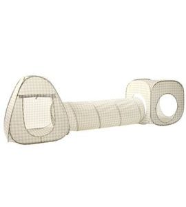 3 SPROUTS DĚTSKÝ STAN A TUNEL 3V1 RECYCLED GINGHAM BEIGE - UV STANY - PRO DĚTI
