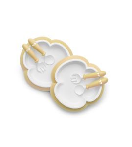 BABYBJÖRN TALÍŘEK SE LŽIČKOU A VIDLIČKOU PUDROVĚ ŽLUTÝ SET 2KS - MISKY, TALÍŘKY A PODLOŽKY - KRMENÍ