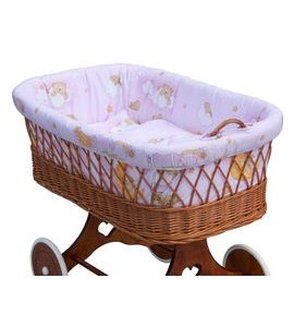 SCARLETT 6-DÍLNÁ SOUPRAVA MRÁČEK DO PROUTĚNÉHO KOŠE- RŮŽOVÁ - POVLEČENÍ DO POSTÝLKY - SPINKÁNÍ