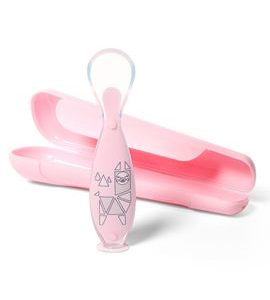 BABYONO LŽIČKA SILIKONOVÁ S OBALEM RŮŽOVÁ 6M+ - LŽIČKY A PŘÍBORY - KRMENÍ