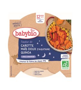 BABYBIO MRKEV A SLADKÁ KUKUŘICE S QUINOA 230 G - MASO/ZELENINA - KRMENÍ