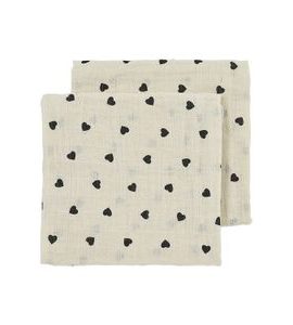 MEYCO MUŠELÍNOVÉ PLENY SWEET HEART 70X70 CM 2-BALENÍ - SOFT SAND/BLACK - LÁTKOVÉ PLENY ALL IN ONE - PŘEBALOVÁNÍ