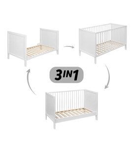 PETITE&MARS POSTÝLKA DŘEVĚNÁ MILA 3 IN 1 WHITE WOOD 120X60 CM - DŘEVĚNÉ POSTÝLKY - SPINKÁNÍ