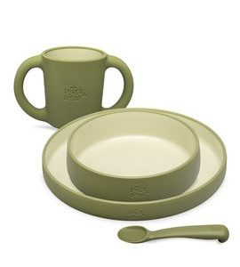 INTERBABY JÍDELNÍ SET SILIKONOVÝ - ZELENÝ - MISKY, TALÍŘKY A PODLOŽKY - KRMENÍ