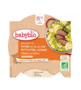 BABYBIO PASTINÁK S HRÁŠKEM A FARMÁŘSKOU KACHNOU 260 G - MASO/ZELENINA - KRMENÍ