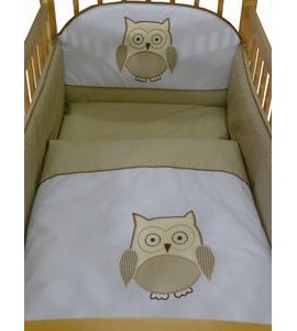 TOMI POVLEČENÍ K3 VÝŠIVKA SOVA BÉŽOVÁ KOSTKA - POVLEČENÍ DO POSTÝLKY - SPINKÁNÍ