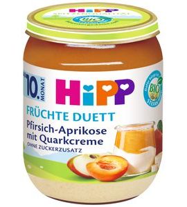 HIPP BIO OVOCNÝ DUET BROSKEV / MERUŇKA S TVAROHOVÝM KRÉMEM 160 G - EXPIRACE 28.2.2026 - OVOCE/DEZERTY - KRMENÍ