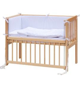 SCARLETT DĚTSKÁ POSTÝLKA BABY PŘÍRODNÍ S KOMPLETNÍ VÝBAVOU MARTIN BÍLÁ 90X41 CM - DŘEVĚNÉ POSTÝLKY - SPINKÁNÍ