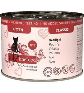 CATZ FINEFOOD KONZERVA PRO KOŤATA CF CLASSIC KITTEN NO.3 - S DRŮBEŽÍM MASEM A BRUSINKAMI 200 G - KRMIVO PRO KOŤATA - CHOVATELSKÉ POTŘEBY MALVÍKZOO