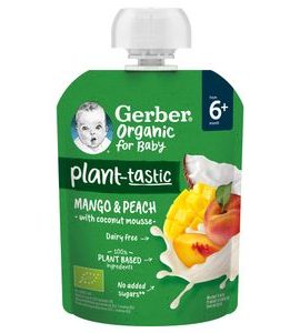 GERBER ORGANIC OVOCNÁ KAPSIČKA MANGO A BROSKEV S KOKOSOVÝM MLÉKEM 80 G - KAPSIČKY - KRMENÍ