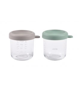 BEABA KELÍMKY NA JÍDLO SKLENĚNÉ 2X 250 ML GREEN GREY - USKLADNĚNÍ JÍDLA - KRMENÍ