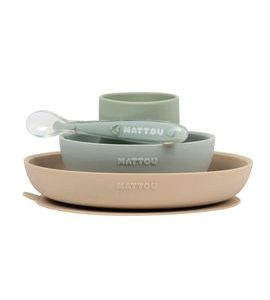 NATTOU JÍDELNÍ SET SILIKONOVÝ 4KS PÍSKOVO-ZELENÝ BEZ BPA - VÝHODNÉ SADY - KRMENÍ