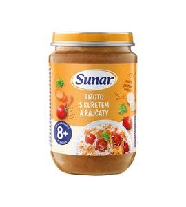 SUNAR PŘÍKRM RIZOTO S KUŘETEM A RAJČATY 8M+ 190G - MASO/ZELENINA - KRMENÍ