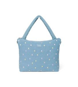 STUDIO NOOS DENIM DIAPER BAG - PŘEBALOVACÍ TAŠKA | HEARTS LIGHT BLUE HEARTS - PŘEBALOVACÍ TAŠKY - KOČÁRKY A PŘÍSLUŠENSTVÍ