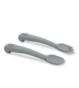 INTERBABY SET SILIKONOVÁ LŽIČKA + VIDLIČKA - ŠEDÝ - LŽIČKY A PŘÍBORY - KRMENÍ