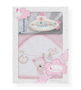 INTERBABY OSUŠKA FROTÉ PRÁDLO + TEPLOMĚR - RŮŽOVÁ - OSUŠKY A DĚTSKÉ ŽUPANY - KOUPÁNÍ A ZDRAVÍ