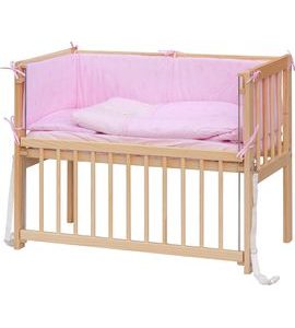 SCARLETT DĚTSKÁ POSTÝLKA BABY PŘÍRODNÍ S KOMPLETNÍ VÝBAVOU MÉĎA RŮŽOVÁ 90X41 CM - DŘEVĚNÉ POSTÝLKY - SPINKÁNÍ