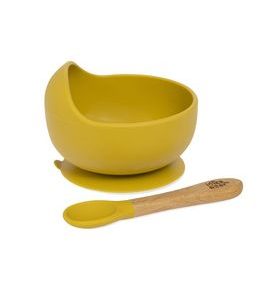 INTERBABY MISKA SILIKONOVÁ + LŽIČKA SILIKONOVÁ +4 M - OKROVÁ - MISKY, TALÍŘKY A PODLOŽKY - KRMENÍ