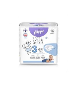 BELLA BABY HAPPY SOFT&DELICATE 3 MIDI 5-9KG 16KS - JEDNORÁZOVÉ PLENY - PŘEBALOVÁNÍ