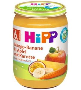 HIPP BIO JABLKO S BANÁNEM, MANGEM A MRKVÍ 190G - OVOCE/DEZERTY - KRMENÍ