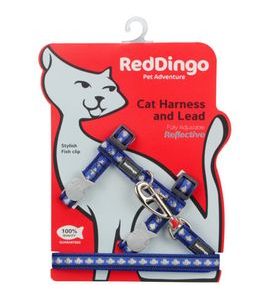 Red Dingo Postroj RD s vodítkem - kočka- Fish Rfx- Tm.Modrá