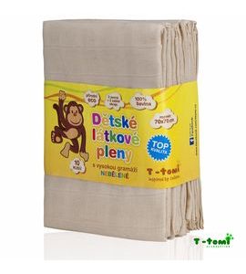 T-TOMI LÁTKOVÉ TETRA PLENY 70X70 NEBĚLENÉ, SADA 10 KS - TOP KVALITA - LÁTKOVÉ PLENY SKLÁDANÉ - PŘEBALOVÁNÍ