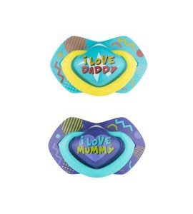 CANPOL BABIES SET SYMETRICKÝCH SILIKONOVÝCH DUDLÍKŮ 0-6M NEON LOVE MODRÝ - ŠIDÍTKA A DOPLŇKY - KRMENÍ