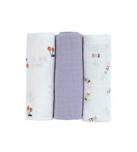 LÄSSIG BABIES SWADDLE BURP BLANKET 85X85 HAPPY FRUITS CHERRY - LÁTKOVÉ PLENY ALL IN ONE - PŘEBALOVÁNÍ