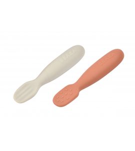BEABA PRVNÍ TRÉNOVACÍ LŽIČKY SILIKONOVÉ TERRACOTTA / VELVET GREY - LŽIČKY A PŘÍBORY - KRMENÍ