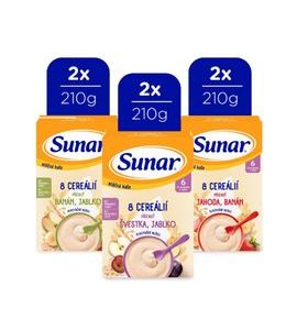 SUNAR MLÉČNÁ KAŠE 8 CEREÁLIÍ MIX PŘÍCHUTÍ 6M+ 6X210G - KAŠE - KRMENÍ