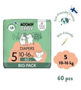 MOOMIN BABY 5 MAXI 10-16 KG (60 KS), EKO PLENKY - JEDNORÁZOVÉ PLENY - PŘEBALOVÁNÍ