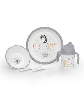 INTERBABY JÍDELNÍ SET ZVÍŘÁTKA +6M - ŠEDÝ - MISKY, TALÍŘKY A PODLOŽKY - KRMENÍ