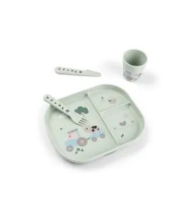 DONE BY DEER DĚTSKÁ JÍDELNÍ SOUPRAVA TINY FARM ZELENÁ - MISKY, TALÍŘKY A PODLOŽKY - KRMENÍ