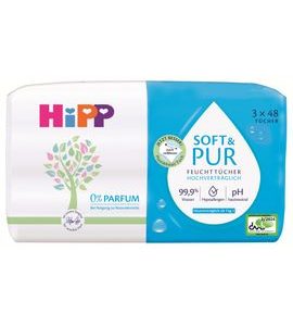 HIPP BABYSANFT ČISTÍCÍ VLHČENÉ UBROUSKY SOFT&PUR + VÍČKO 3X48 KS - VLHČENÉ UBROUSKY - PŘEBALOVÁNÍ