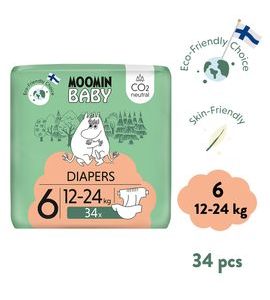 MOOMIN BABY 6 MAXI 12–24 KG (34 KS), EKO PLENY - JEDNORÁZOVÉ PLENY - PŘEBALOVÁNÍ