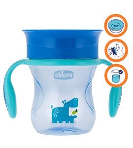 CHICCO HRNEČEK PERFECT 360 S DRŽADLY 200 ML, MODRÝ 12M+ - DĚTSKÉ HRNEČKY - KRMENÍ