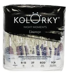 KOLORKY NIGHT MOMENTS UNIVERSE L (8-13 KG) 27 KS NOČNÍ JEDNORÁZOVÉ EKO PLENKY - JEDNORÁZOVÉ PLENY - PŘEBALOVÁNÍ