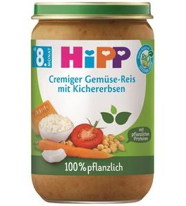 HIPP BIO ZELENINA S RÝŽÍ, CIZRNOU A HRÁŠKOVÝM PROTEINEM 220 G - MASO/ZELENINA - KRMENÍ