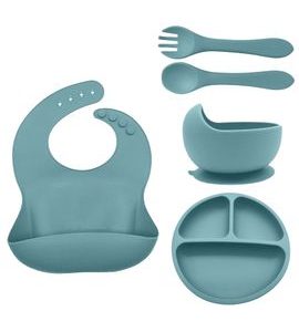 FILLIKID DĚTSKÁ JÍDELNÍ SADA SILIKON 4-DÍLNÝ SET BLUE - VÝHODNÉ SADY - KRMENÍ