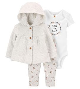 CARTER'S SET 3DÍLNÝ BODY KR. RUKÁV, LEGÍNY, KABÁTEK GREY DÍVKA LBB NB /VEL.56 - KABÁTKY, MIKINKY - PRO DĚTI