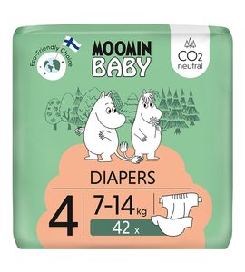 MOOMIN BABY 4 MAXI 7–14 KG (42 KS), EKO PLENY - JEDNORÁZOVÉ PLENY - PŘEBALOVÁNÍ