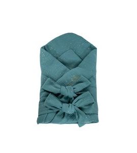 ENIE BABY MUŠELÍNOVÁ ZAVINOVAČKA 80X80CM PETROLEJOVÁ SE ZLATÝMI PUNTÍKY - ZAVINOVAČKY - SPINKÁNÍ