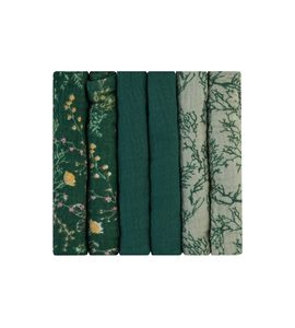 KIKKABOO PLENY MUŠELÍNOVÉ 30X30 CM 6KS SECRET GARDEN GREEN - LÁTKOVÉ PLENY ALL IN ONE - PŘEBALOVÁNÍ