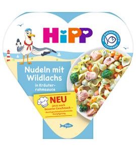 HIPP TĚSTOVINY S DIVOKÝM LOSOSEM S BYLINKOVO-SMETANOVOU OMÁČKOU 250 G - MASO/ZELENINA - KRMENÍ