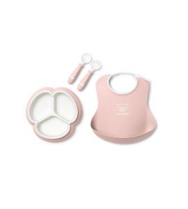 BABYBJÖRN 4 DÍLNÝ JÍDELNÍ SET S DĚLENÝM TALÍŘKEM PUDROVĚ RŮŽOVÝ - VÝHODNÉ SADY - KRMENÍ