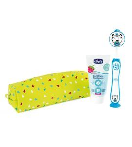 CHICCO SET ZUBNÍ KARTÁČEK A PASTA V POUZDŘE - TIGER, 3R+ - ZUBNÍ KARTÁČKY A PASTY - KOUPÁNÍ A ZDRAVÍ