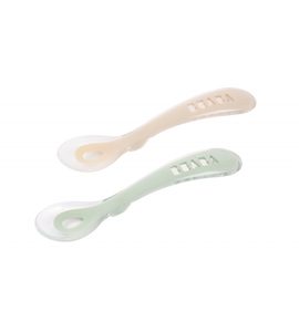 BEABA LŽIČKY SILIKONOVÉ 2 KS S POUZDREM CLAY / MÍSTY GREEN - LŽIČKY A PŘÍBORY - KRMENÍ