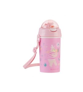 KIKKABOO HRNEK SE SILIKONOVÝM BRČKEM A POPRUHEM 450ML MUSIC FEST PINK - DĚTSKÉ HRNEČKY - KRMENÍ
