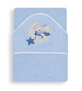 INTERBABY OSUŠKA FROTÉ 100X100 MEDVÍDEK S MĚSÍČKEM - MODRÁ - OSUŠKY A DĚTSKÉ ŽUPANY - KOUPÁNÍ A ZDRAVÍ